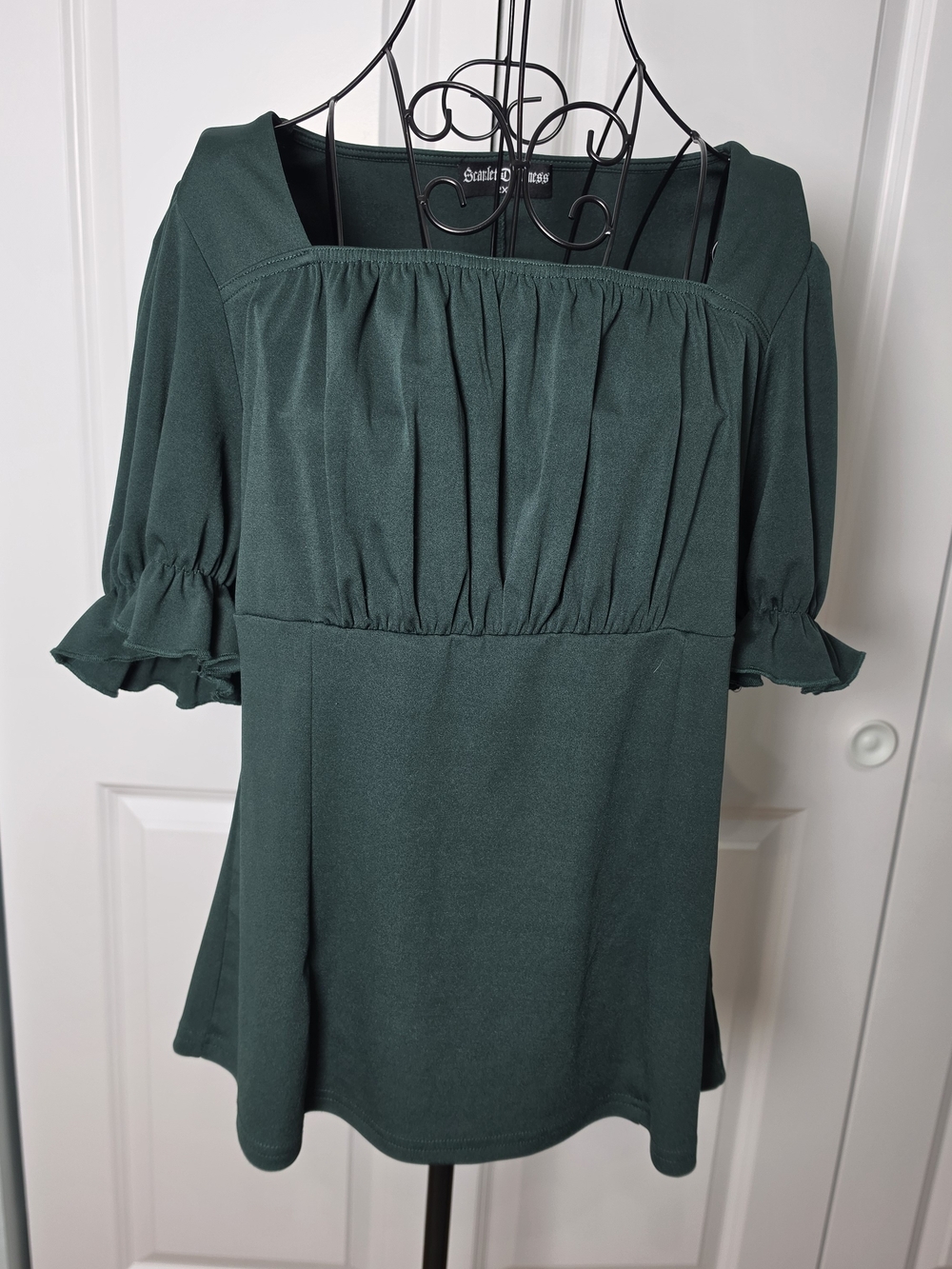 Scarlet Darkness 2XL Green Renaissance Square Neck Puff Sleeve Top